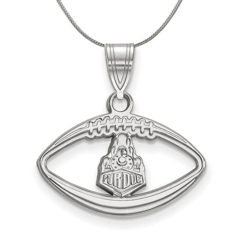 Sterling Silver Purdue Football Logo Pendant Necklace - 24 Inch